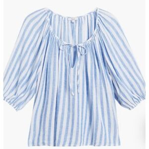 Rails Kristie Stripe Linen Blend Shirt Women's Size Large Balloon Sleeve Blouse
